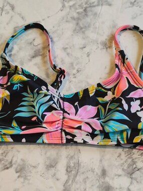 Art Class Girls Kids Black Floral Bikini Swim Top UPF 50+ Size S (6/7)